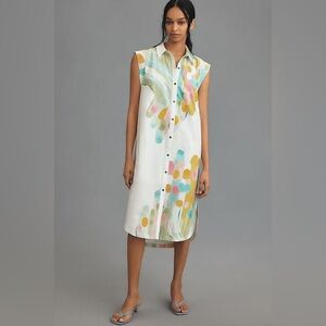 Anthropologie The Lillian Cap Sleeve Button Front Midi Dress XS NWT